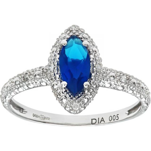 Diamant L'Eternel Womens 9ct White Gold Created Sapphire And Diamond Marquise Cluster Ring - Size L