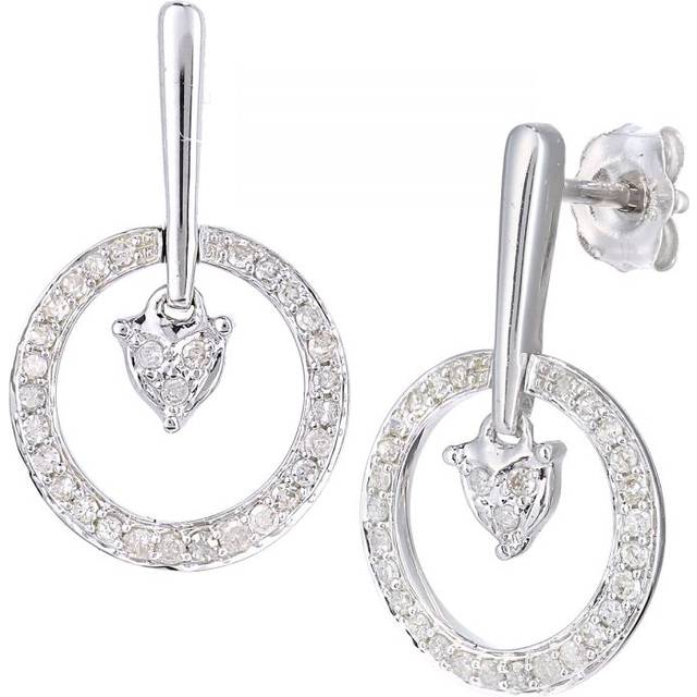 Diamant L'Eternel Womens 9ct White Gold Diamond Heart Drop Earrings - One Size