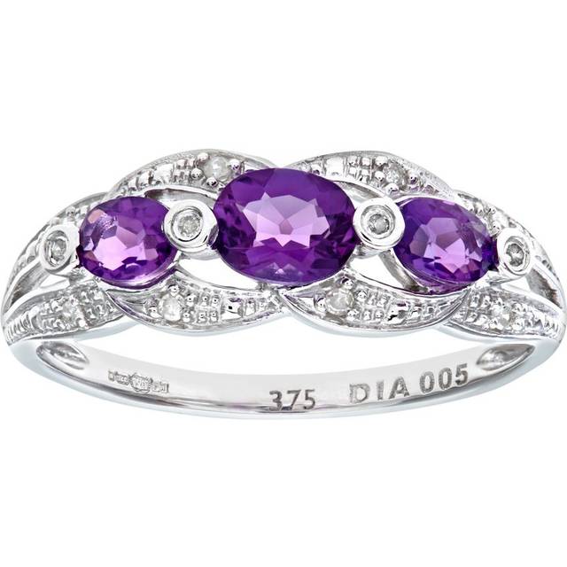 Diamant L'Eternel Womens 9ct White Gold Amethyst And Diamond Fig 8 Design Ring - Size L