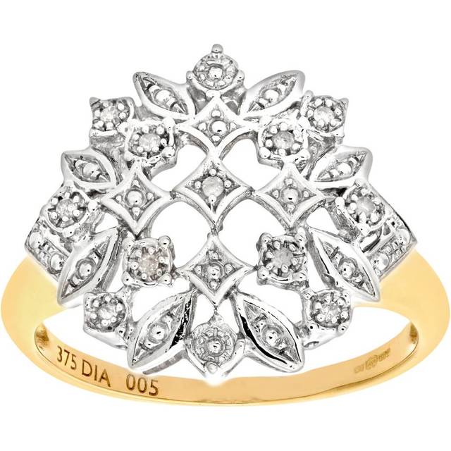 Diamant L'Eternel Womens 9ct Yellow Gold Diamond Fancy Cluster Ladies Ring - Size H