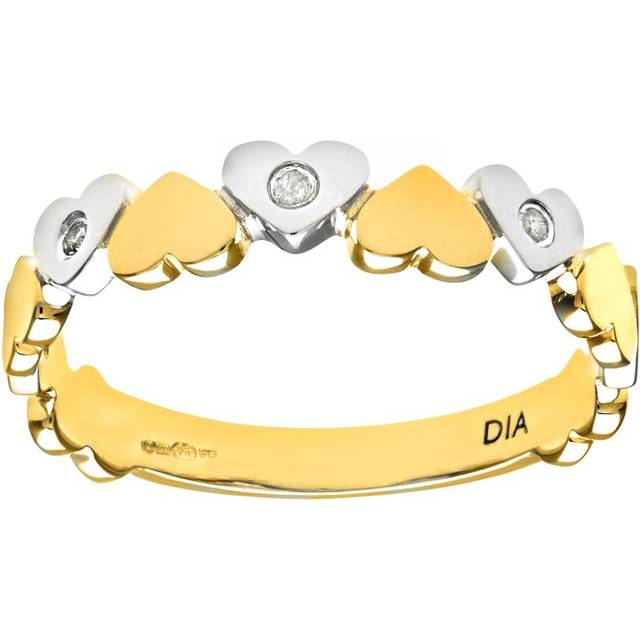 Diamant L'Eternel Womens Ladies 9ct Yellow Gold Diamond Hearts Ring - Yellow/White - Size P