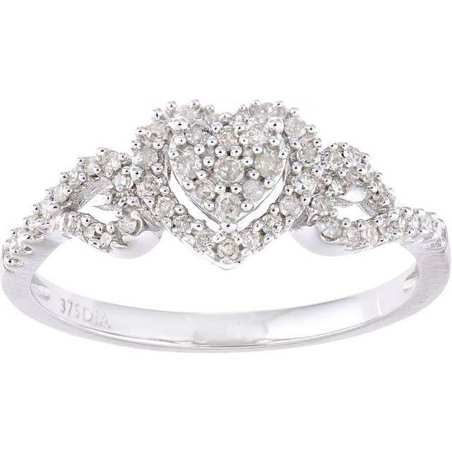 Diamant L'Eternel Womens 9ct White Gold Heart Shape Cluster 0.25ct Diamond Ring - Size K