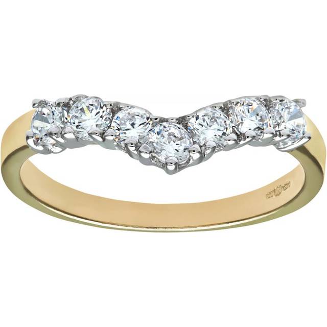 Diamant L'Eternel Womens 9ct Yellow and White Gold Ladies Stone Set Wishbone Ring - Size N - Yellow/White