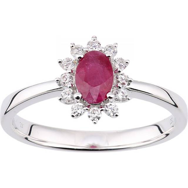 Diamant L'Eternel Womens 18ct White Gold Ruby and Diamond Oval Gemstone Ring - Size M