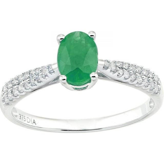 Diamant L'Eternel Womens 9ct White Gold 0.79ct Emerald with 0.15ct Diamond Shoulder Ring - Size Q