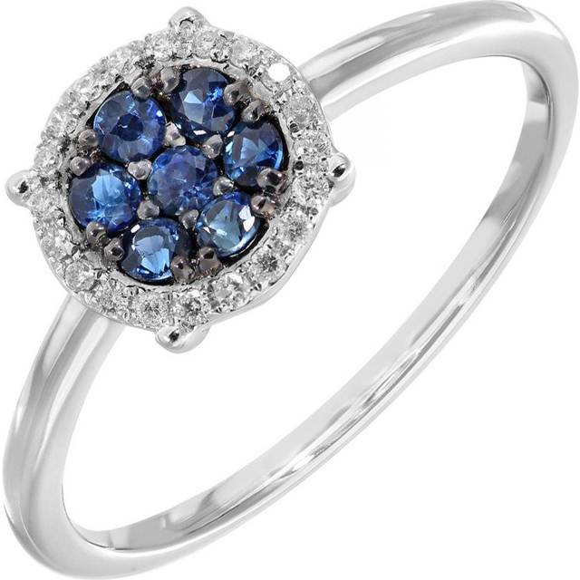 Diamant L'Eternel Womens 9ct White Gold Pave Set Diamond and 0.28ct Sapphire Round Ring - Size K