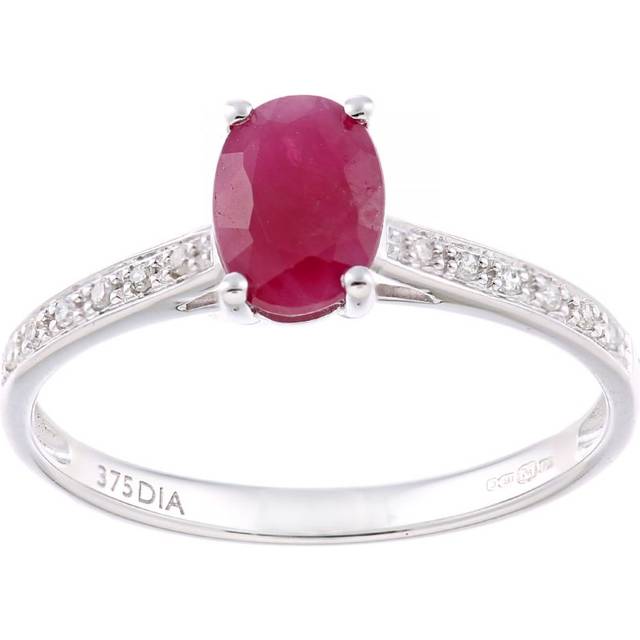 Diamant L'Eternel Womens 9ct White Gold 1.2ct Ruby and 0.05ct Diamond Shoulder Ring - Size M