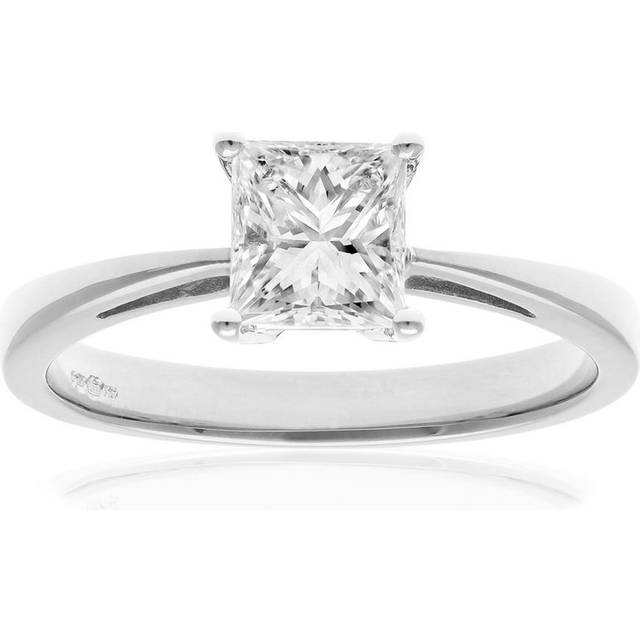 Diamant L'Eternel Womens 18ct White Gold 1 Carat Certified J/I Princess Cut Diamond Engagement Ring - Size J