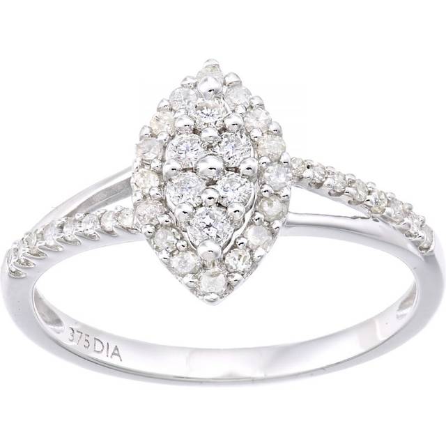 Diamant L'Eternel Womens 9ct White Gold Marquise Shape Cluster 0.36ct Diamond Ring - Size N