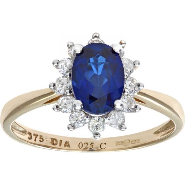 Diamant L'Eternel Womens Round Brilliant 0.25ct Sapphire and Diamond 9ct Yellow Gold Oval Cluster Ring - Size K