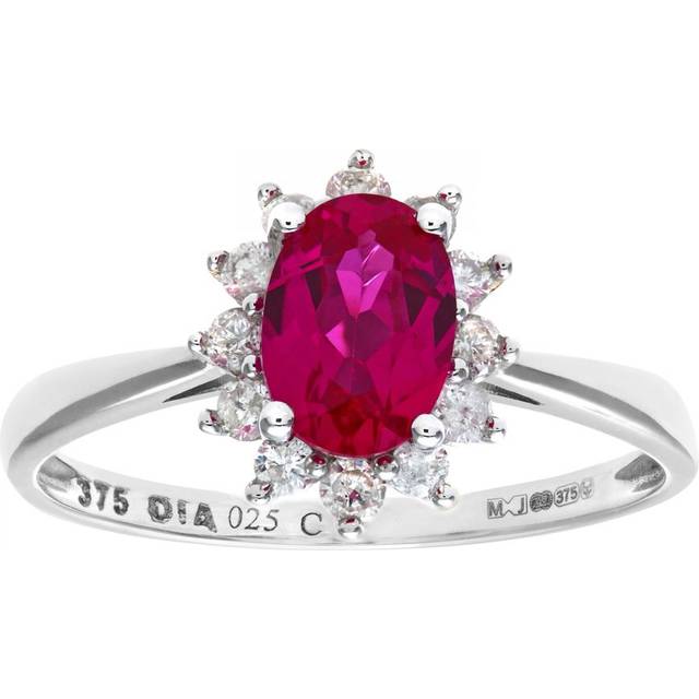 Diamant L'Eternel Womens Round Brilliant 0.25ct Ruby and Diamond 9ct White Gold Oval Cluster Ring - Size Q