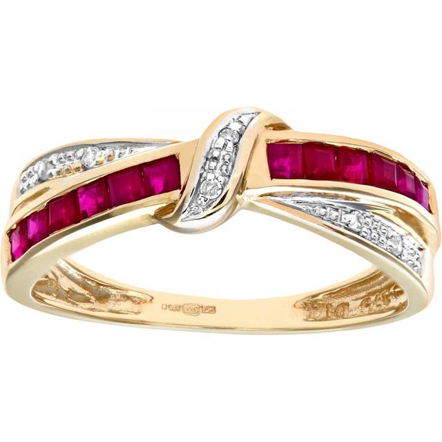Diamant L'Eternel Womens 9ct Yellow Gold Ruby And Diamond Bow Ring - Size P