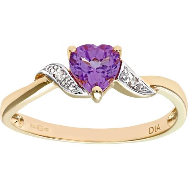 Diamant L'Eternel Womens 9ct Yellow Gold Amethyst And Diamond Heart Ring - Size K