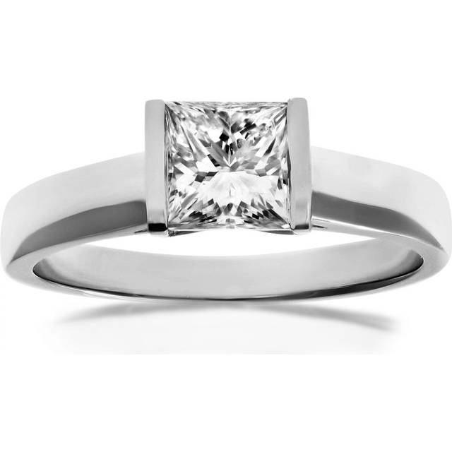 Diamant L'Eternel Womens 18ct White Gold 1.00ct Princess Cut Certified Diamond Solitare Ring - Size K