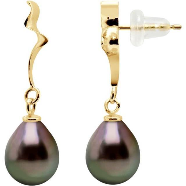 Diadema Womens - Earrings Fantasy Patern in Yellow Gold and Real Tahitian Pearls - Natural - One Size