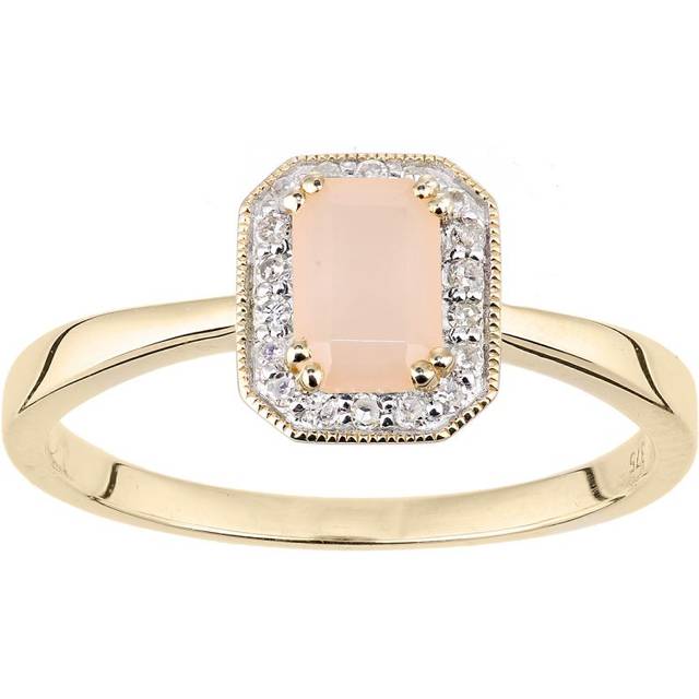 Diamant L'Eternel Womens 9ct Yellow Gold Diamond and Pink Opal Gemstone Rectangle Cut Ring - Size J