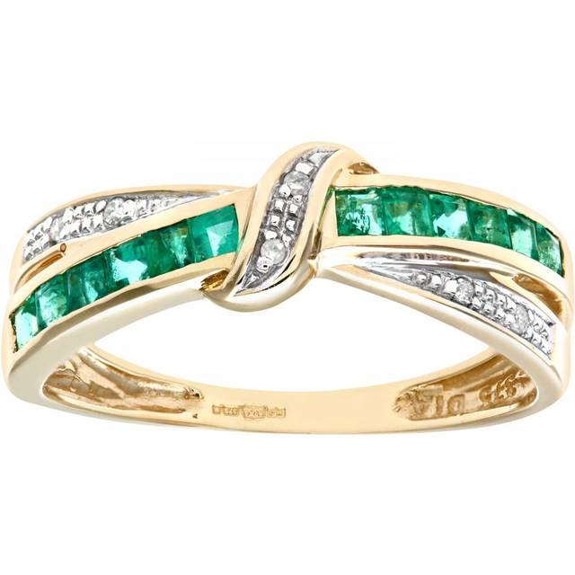 Diamant L'Eternel Womens 9ct Yellow Gold Emerald And Diamond Bow Ring - Size J