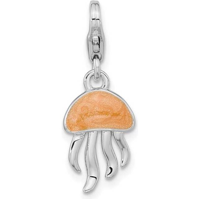 Finest Gold Sterling Silver Amore La Vita Rhodium-Plated Glitter Enameled 3D Jellyfish Charm
