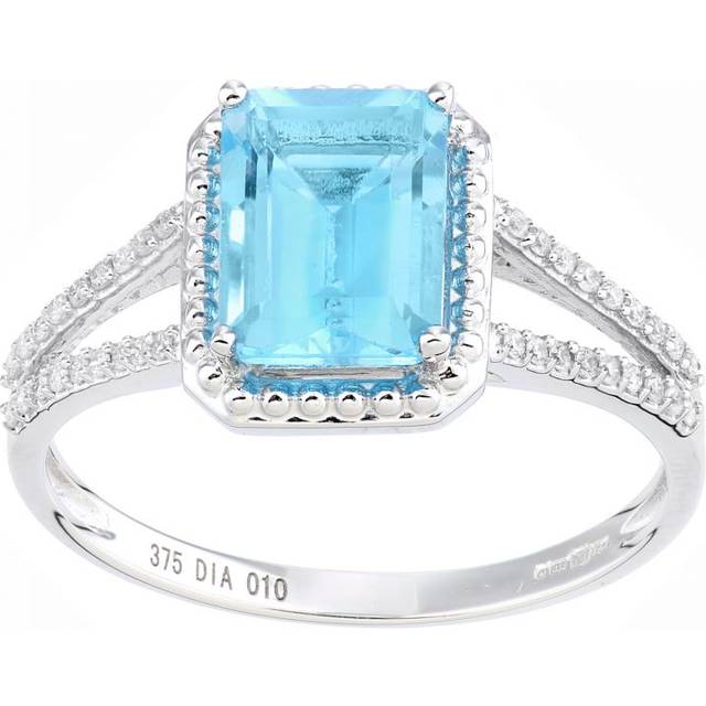 Diamant L'Eternel Womens 9ct White Gold Ring With 0.1ct Diamond & Blue Topaz - Size P