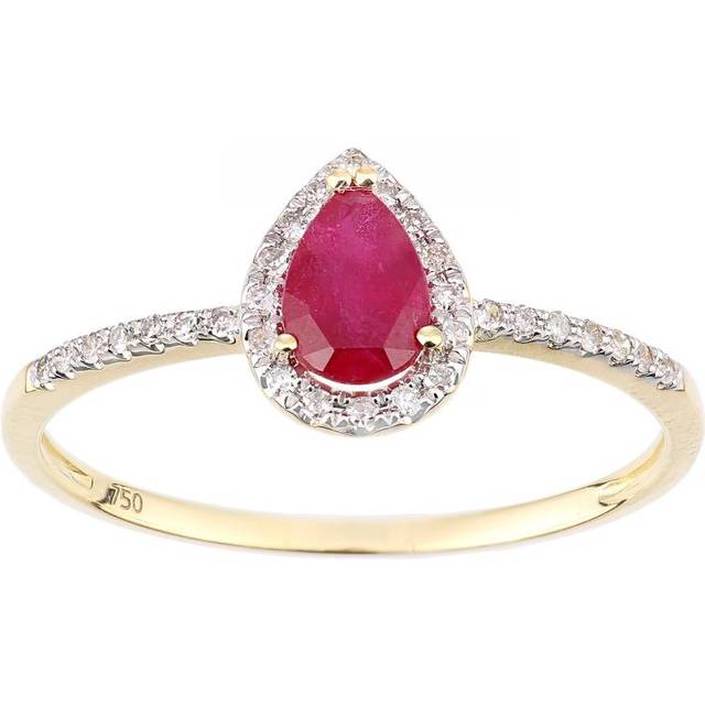 Diamant L'Eternel Womens 18ct Yellow Gold Ruby and Diamond Teardrop Gemstone Ring - Size P