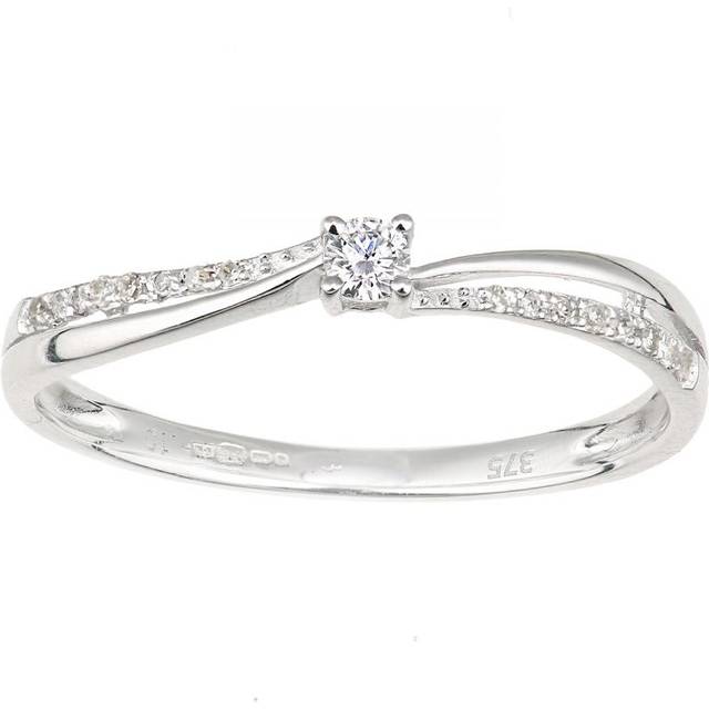 Diamant L'Eternel Womens 9ct White Gold Diamond Engagement Ring with Shoulders - Size O