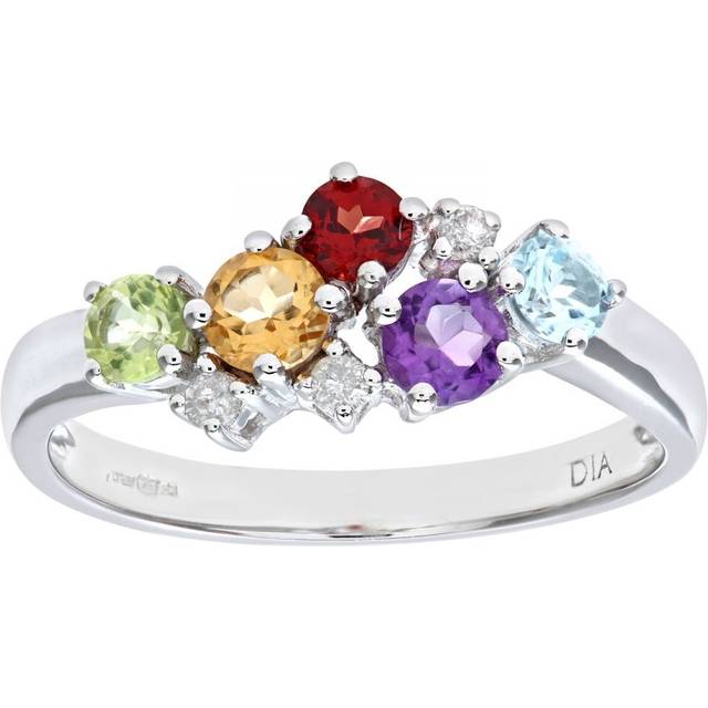 Diamant L'Eternel Womens Ladies 9ct White Gold Diamond & Multi Gem Stone Dress Ring - Size O (Rings)