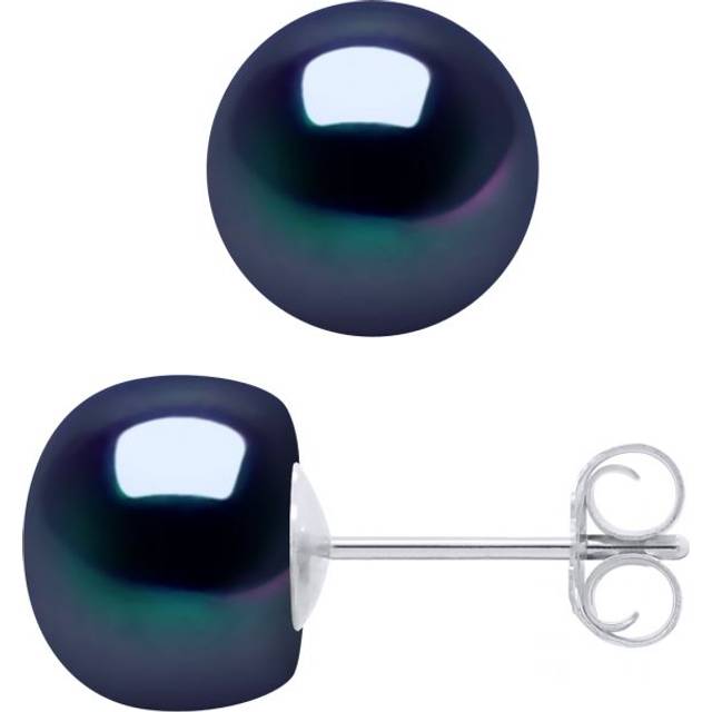 Diadema Womens - Earrings White Gold and Real Freshwater Pearls - Black Tahitian Style - One Size