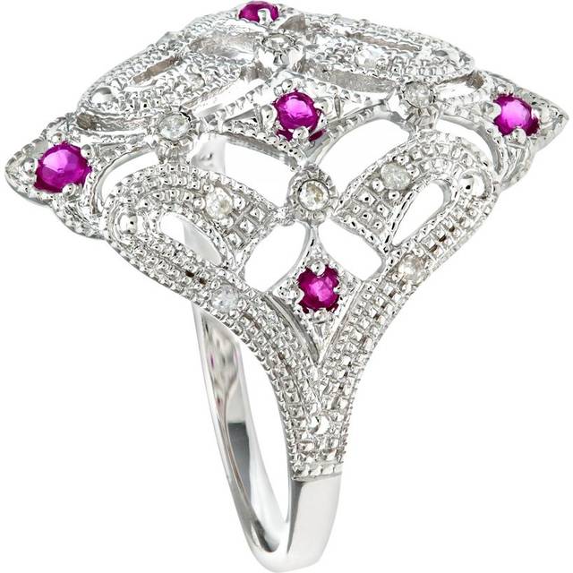 Diamant L'Eternel Womens 9ct White Gold Ruby And Diamond Filigree Ring - Size Q (Rings)