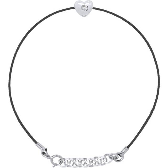 Diadema Womens - Bracelet - Black Nylon - Heart - Real Diamond - White - One Size