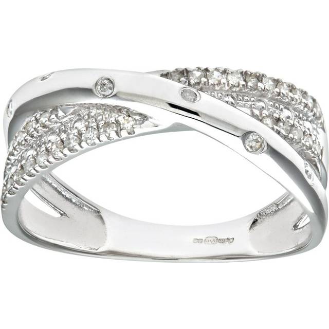 Diamant L'Eternel Womens 9ct White Gold 0.15ct Triple Row Diamond Crossover Ring - Size K