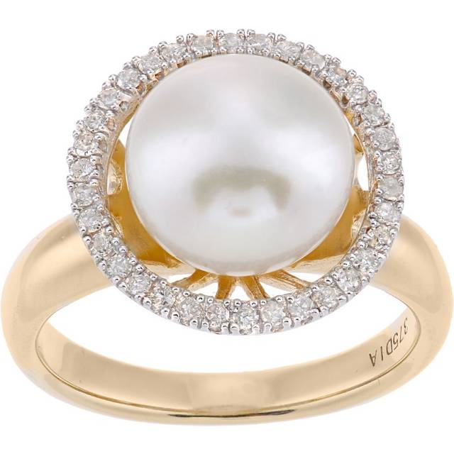 Diamant L'Eternel Womens 9ct Yellow Gold, 0.22ct Diamonds with White Cultured pearl Ring - Size Q