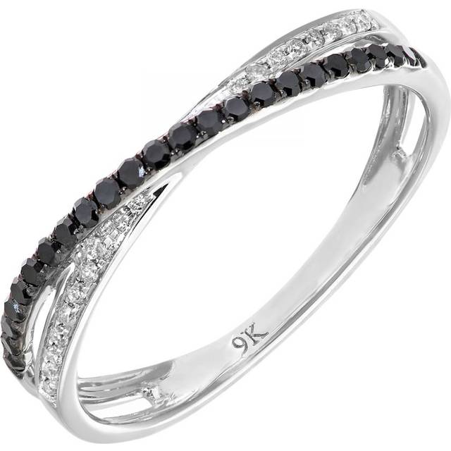 Diamant L'Eternel Womens 9ct White Gold 0.23ct Black and Diamond Kiss Ring - Size K
