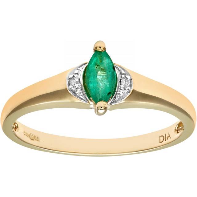 Diamant L'Eternel Womens Ladies 9ct Yellow Gold Diamond & Marquise Emerald Ring - Size O