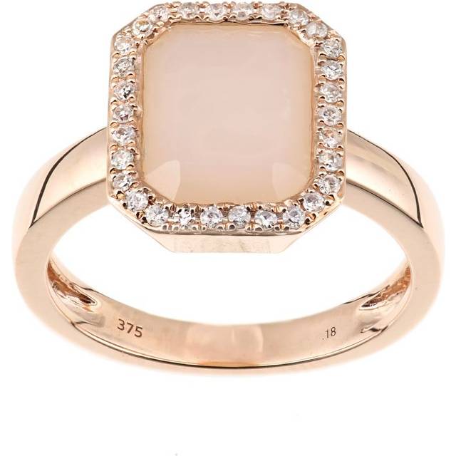 Diamant L'Eternel Womens 9ct Rose Gold Diamond and Pink Opal Rectangular Cut Gemstone Ring - Size L