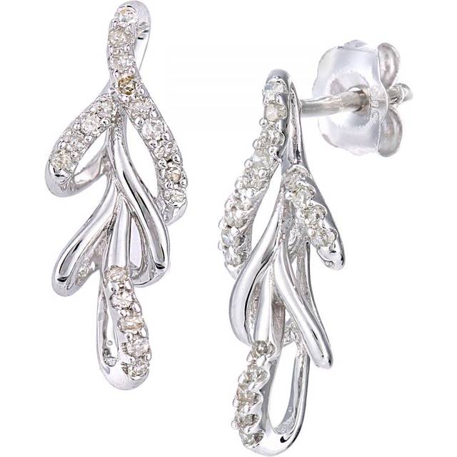 Diamant L'Eternel Womens 9ct White Gold Diamond Leaf Design Earrings - One Size