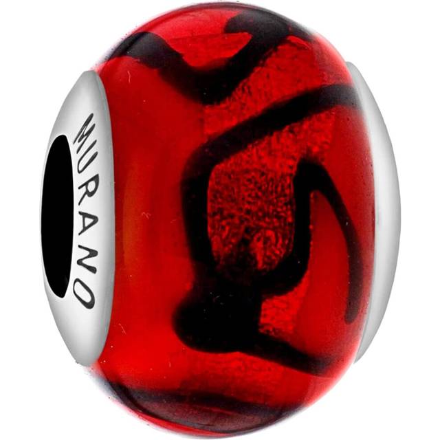 Tuscany Charms Sterling Silver Black Squig Murano Bead