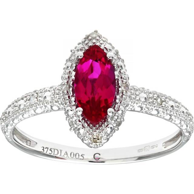 Diamant L'Eternel Womens 9ct White Gold Created Ruby And Diamond Marquise Cluster Ring - Size M