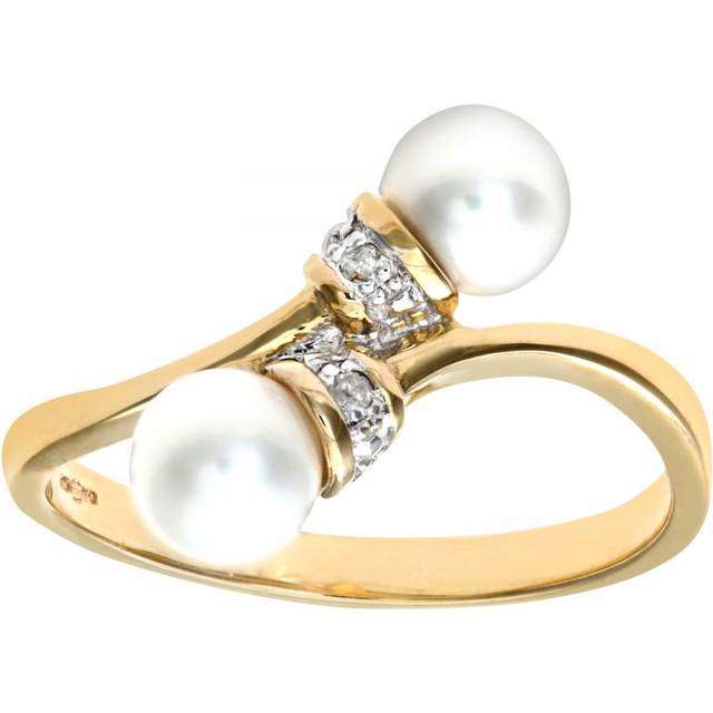 Diamant L'Eternel Womens Ladies 9ct Yellow Gold Diamond & Pearl Crossover Ring - Size K