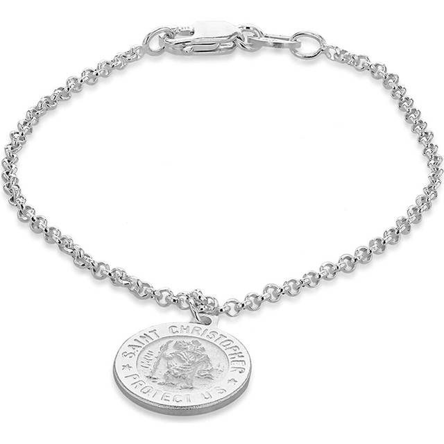 Tuscany Silver Kids Sterling Silver St Christopher Disc Charm Bracelet - 14 cm/5.5 Inch