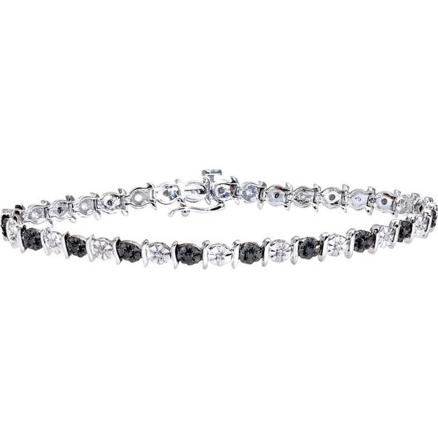 Diamant L'Eternel Womens 9ct White Gold Black Diamond Tennis Bracelet - One Size