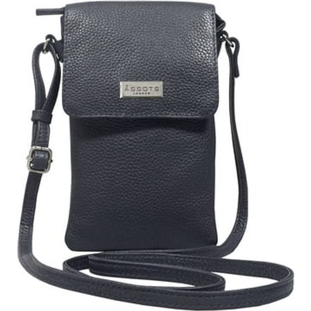 'MARIA' Full Grain Real Leather Crossbody Phone Bag - Navy - One Size
