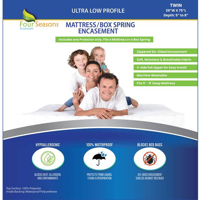 Twin Size Mattress or Box Spring Encasement 5 to 8 Depth - Waterproof Zippered Protector Hypoallergenic Premium Bed Cover Protects from Dust Allergens