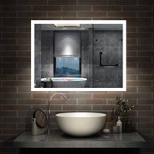 Aica Sanitaire - Bathroom Mirror with Lights Anti Fog Touch Sensor Wall Mounted led Bathroom Mirrors - 900x700mm Dimmable 3 Colour