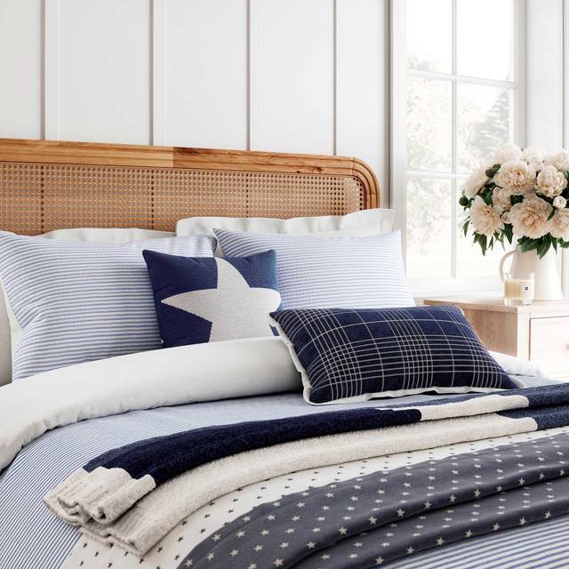Ticking Stripe Yarn Dyed Duvet Cover Set - Blue (Kingsize - 2 Standard Pillowcases)