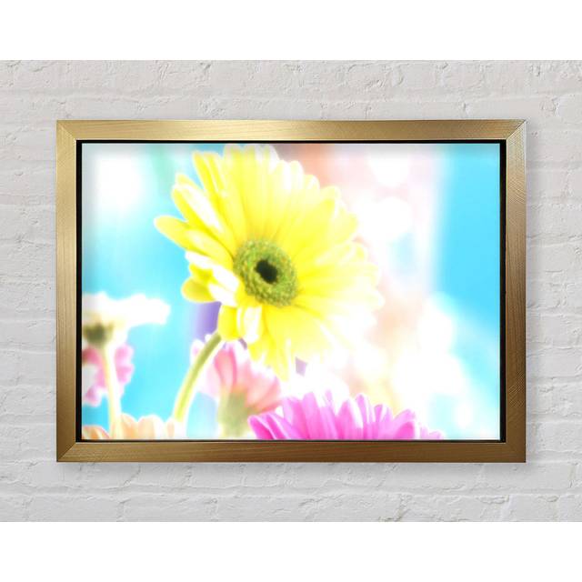 Colourful Summer Rainbow Flowers - Single Picture Frame Art Prints - Gold (42cm H x 59.7cm W)