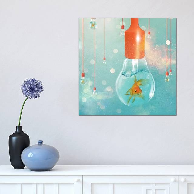 Goldfish Ideas II by Vin Zzep - Graphic Art Print on Canvas - Wrapped Canvas (45.72 cm H x 45.72 cm W x 3.175 cm D)