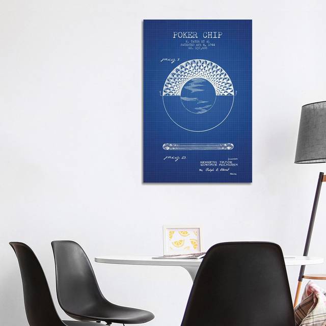 K. Tator Et Al. Poker Chip Patent Sketch (Blue Grid) by - Wrapped Canvas Graphic Art (101.6 cm H x 66.04 cm W x 3.175 cm D)