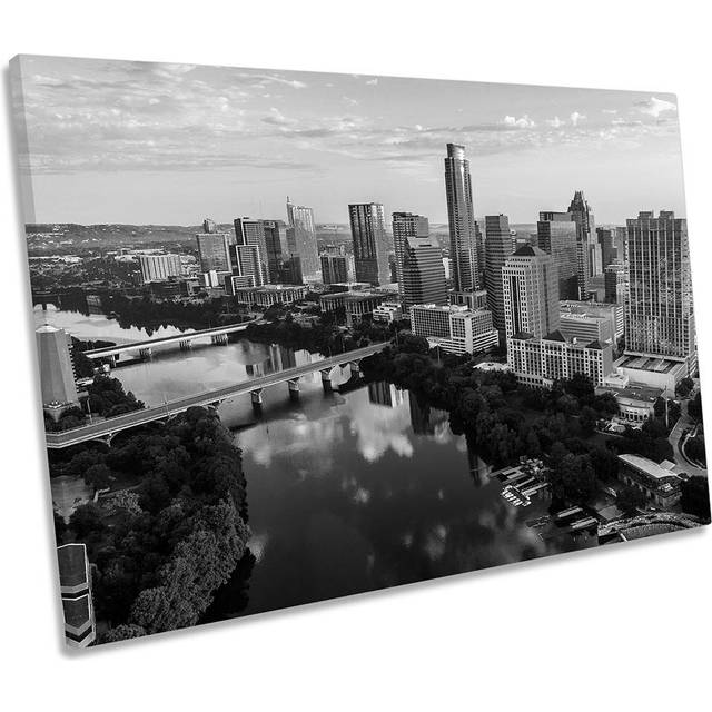 Austin Texas City B&W Framed CANVAS PRINT Wall Art (50.8cm H x 76.2cm W x 2cm D)