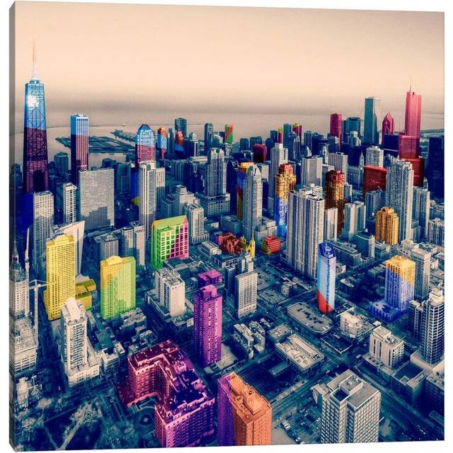 Chicago City Pop - Graphic Art Print on Canvas - Wrapped Canvas (66.04 cm H x 66.04 cm W x 3.175 cm D)