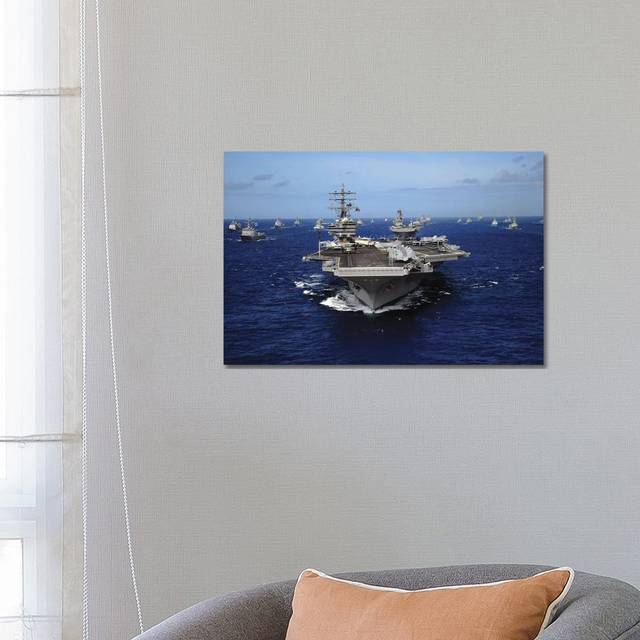 Aircraft Carrier USS Ronald Reagan Leads A Mass Formation Of Ships Through The Pacific Ocean by - Wrapped Canvas Photograph (45.72cm H x 66.04cm W x 1.91cm D)